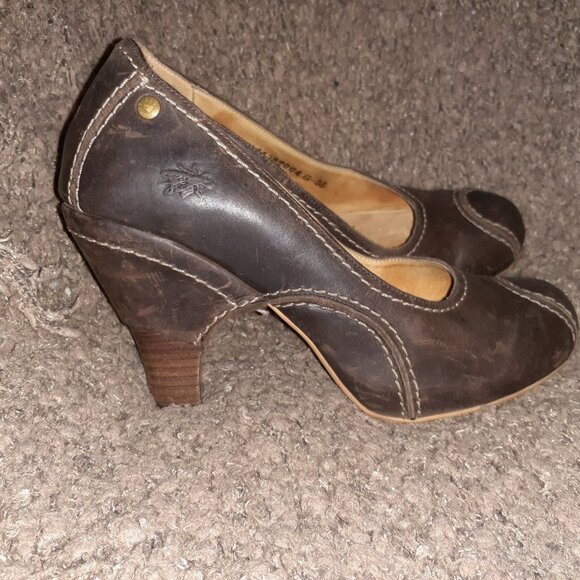 FLY GIRL-FLY LONDON-Vintage Steampunk Brown Distressed Leather Heels-Sz 38-EX - Picture 4 of 7